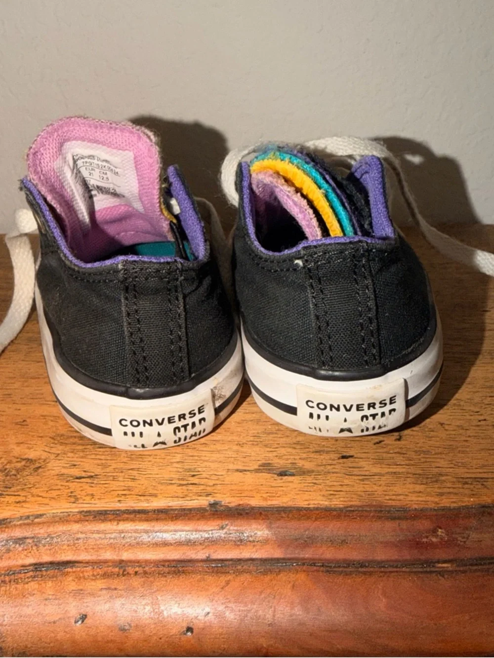 Converse Kids Black Low-Top Sneakers with Rainbow Tongue Trim